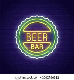 Beer neon sign, bright signboard, light banner. Beer bar logo, emblem. Vector illustration