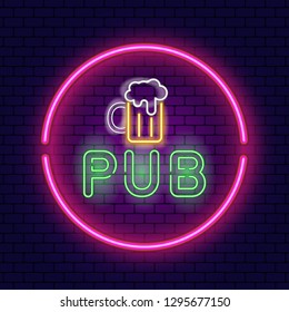 Beer neon sign, bright signboard, light banner. Beer logo, emblem