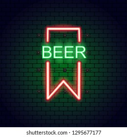 Beer neon sign, bright signboard, light banner. Beer logo, emblem