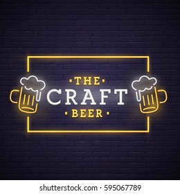 Beer neon sign, bright signboard, light banner. Beer logo, emblem