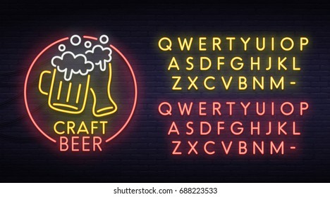 Beer Neon Sign, Bright Signboard, Light Banner. Logo, Emblem. Neon Sign Creator. Neon Text Edit