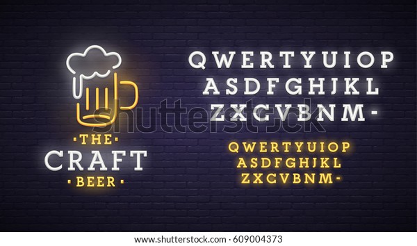 Beer neon sign, bright\
signboard, light banner. Beer logo, emblem. Neon sign creator. Neon\
text edit
