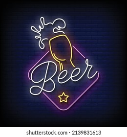 Cerveza Neon Signs Style Vector de texto