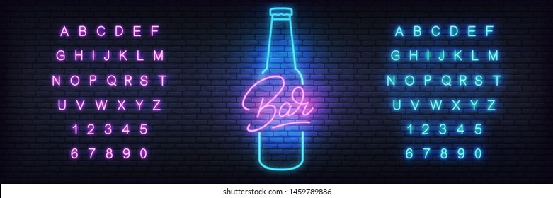 Beer Neon Template. Glowing Lettering Beer Sign For Bar, Pub, Restaurant, Club.