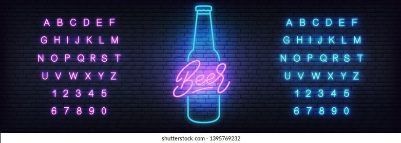 Beer Neon Vector Template. Glowing Lettering Beer Sign For Bar, Pub, Restaurant, Club.