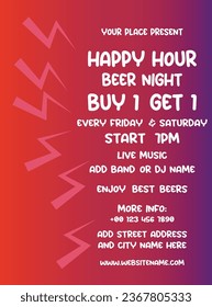 Beer night happy hour  party poster flyer social media post design