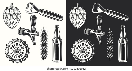 Beer object set in vintage style. Detailed vector illustration