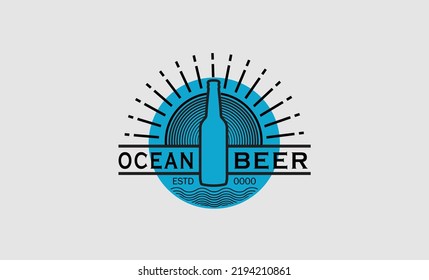 Beer ocean vector icon. Retro line art style vector illustration logo design