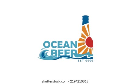 Beer ocean vector icon. Retro tropical style vector illustration logo design