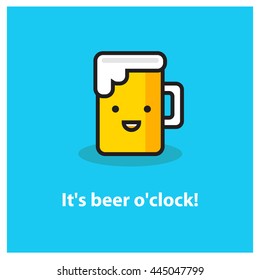 It's beer o'clock! (Line Art in Flat Style Vector Illustration Quote Poster Design)