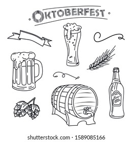 Beer and Oktoberfest elements  design pattern thin line icon party concept for marketing. Vector illustration