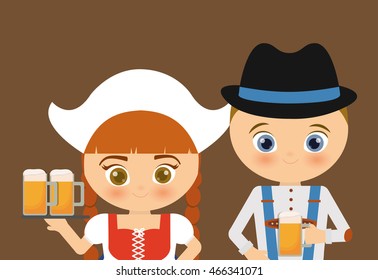 Beer Oktoberfest girl cartoon costume icon. Germany. Colorfull illustration