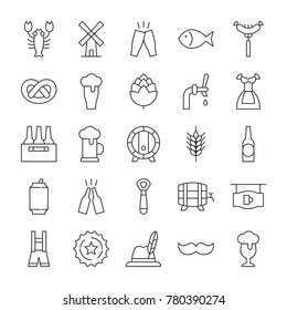 Beer and Oktoberfest icons set. Line style