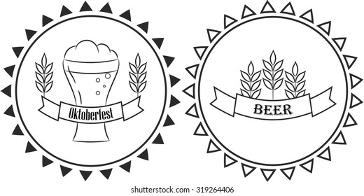 Beer oktoberfest line logo badge. Round linear Oktoberfest label sticker. Monochrome tag