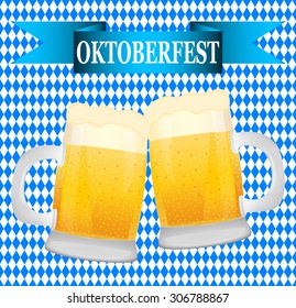 beer on background Bavarian flag symbol Oktoberfest
