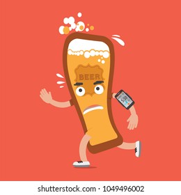Beer On The Run With Smartphone Health Concept Cartoon Character Vector Illustration