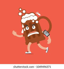 Beer On The Run With Smartphone Health Concept Cartoon Character Vector Illustration