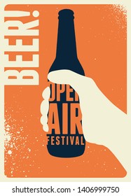 Beer open air festival typographical vintage style poster design. Retro vector illustration.