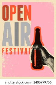 Beer open air festival typographical vintage grunge pop-art style poster design. Retro vector illustration.