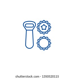 Beer opener, bottle caps line icon concept. Beer opener, bottle caps flat  vector symbol, sign, outline illustration.