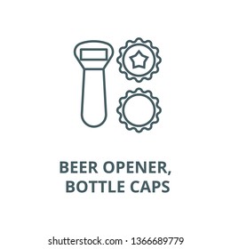 Beer opener, bottle caps line icon, vector. Beer opener, bottle caps outline sign, concept symbol, flat illustration