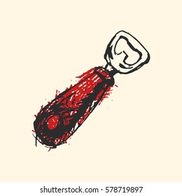 Beer opener craft sketch vector isolated.