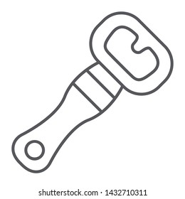 Beer opener thin line icon, drink and kitchenware, bottle opener sign, vector graphics, a linear pattern on a white background, eps 10.