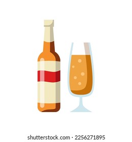 Cerveza en ilustración vectorial de botella de vidrio naranja. Cerveza, bebida alcohólica. Icono del menú de barra aislado en fondo blanco