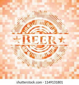 Beer orange tile background illustration. Square geometric mosaic seamless pattern with emblem inside.