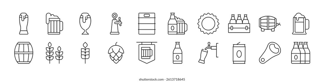 Beer Outline Icon Collection. Editable Stroke. Perfect for Infographics, Articles, Books, Flyers, Banners