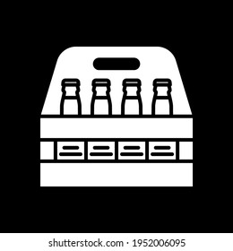 Beer pack dark mode glyph icon. Bottles of alcohol in holder for party. Glass containers for alcoholic beverage. White silhouette symbol on black space. Vector isolated illustration