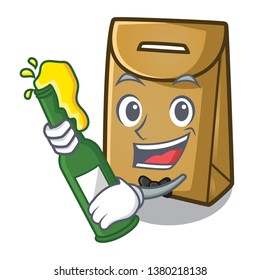 With beer paper bag above the mascot chair
