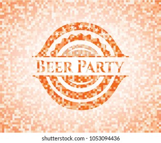 Beer Party abstract emblem, orange mosaic background