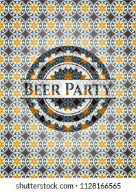 Beer Party arabic emblem background. Arabesque decoration.