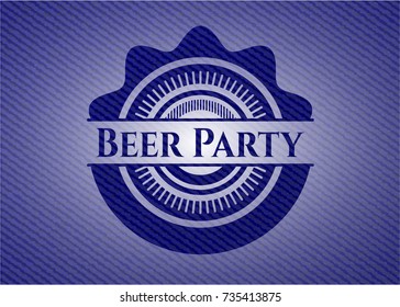 Beer Party badge with denim texture