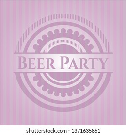 Beer Party badge with pink background