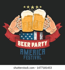 BEER PARTY CHEERS AMERICA FLAG USA ARTWORK VECTOR