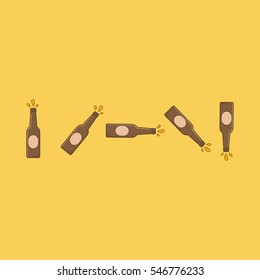 Beer party. Different positions of bottles. Botle party. Holding the beer bottles. Vector illustration in flat style.