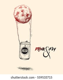 Beer party flyer concept poster  banner design, drink fly,  Hand Drawn Sketch Vector illustration. 