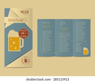Beer party flyer invitation template with glass of beer and infographic elements. Vintage design for club, pub or night beer party. Isolated on retro color background. Vector illustration.