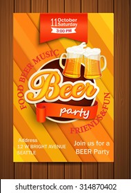 Beer party flyer, vector illustration.