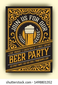 Beer Party Flyer with vintage ornaments
