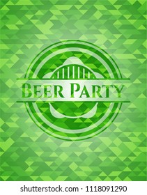 Beer Party green emblem. Mosaic background