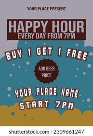 beer party happy hour flyer poster social media post design