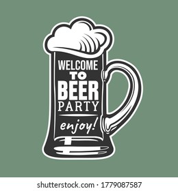 Beer party invitation design concept. Monochrome vector illustration.