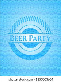 Beer Party light blue water wave style emblem.