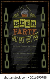 Beer party menu vector chalkboard mockup, place for text