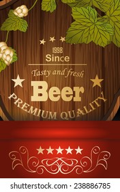  Beer party poster on wooden background. 