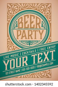 Beer party poster template. Vector layered