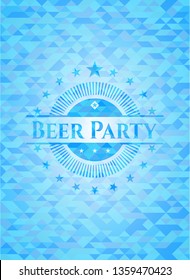 Beer Party realistic sky blue mosaic emblem